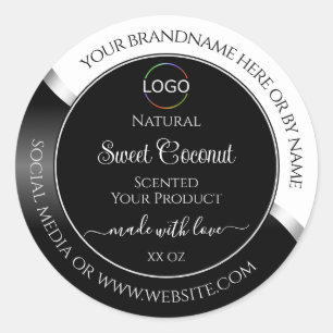 Black and White Wavy Silver Logo Product Labels