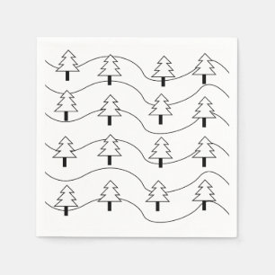 Black and White Wavy Stripe Christmas Tree Pattern Napkin