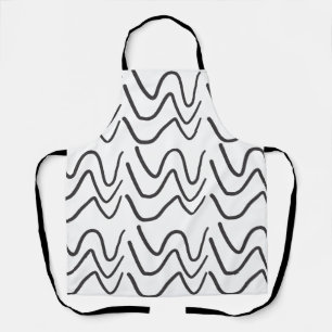 Black and White Wavy Stripe Pattern   Apron