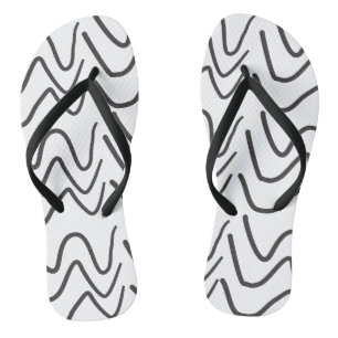 Black and White Wavy Stripe Pattern Flip Flops