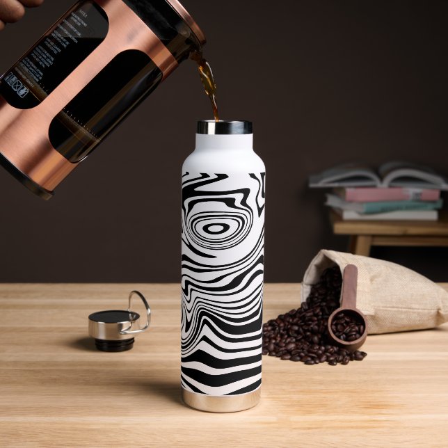 Black and White Wavy Striped Water Bottle (Coffee)