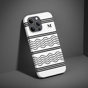 Black and White Wavy Stripes Pattern Monogram iPhone 16 Pro Case