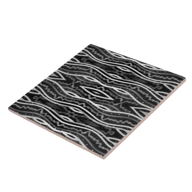Black and White Wavy Tribal Print Tile (Side)