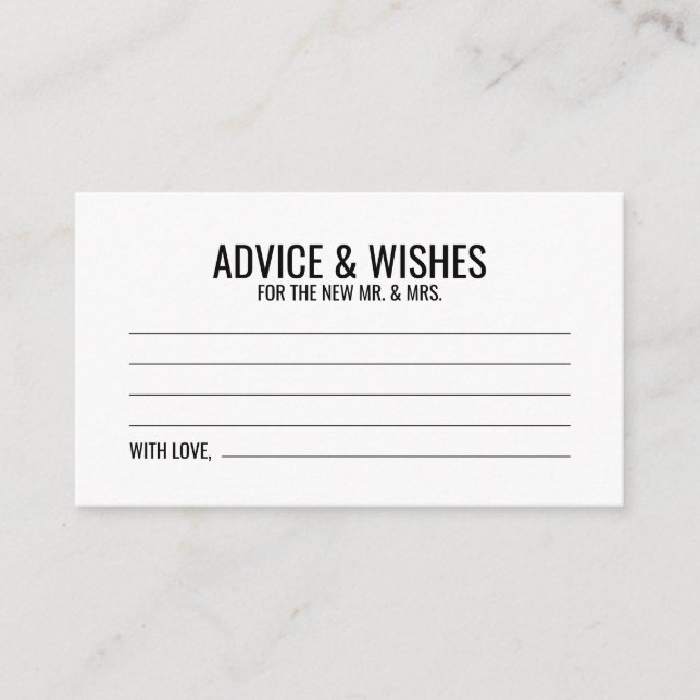 Black and White Wedding Advice and Wishes Card (Front)