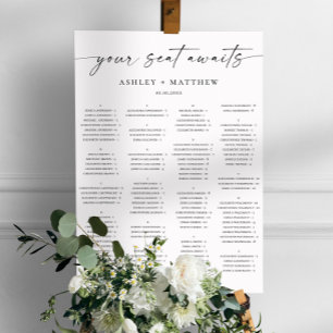 Black and white wedding alphabet seating chart