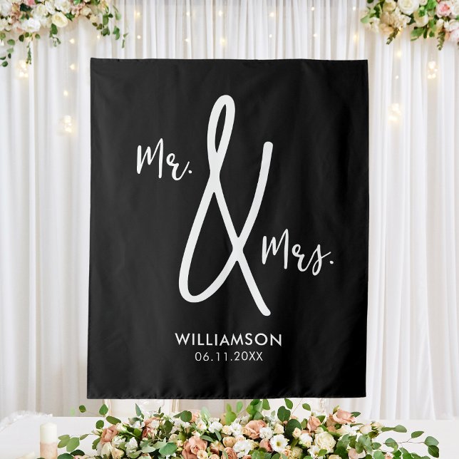 Black and White Wedding Backdrop Mr. & Mrs. Custom Tapestry (Black and White Wedding Backdrop Mr. & Mrs. Custom
)