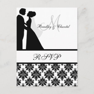 Black and White Wedding Couple RSVP Card