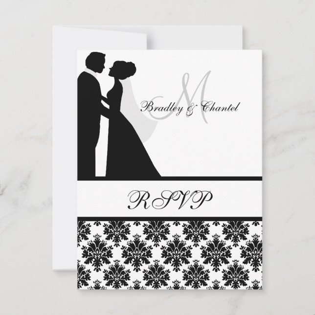 Black and White Wedding Couple RSVP Card (Front)