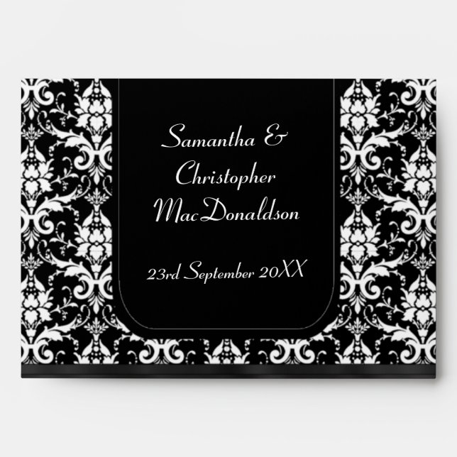 Black and white wedding damask envelopes (Front)