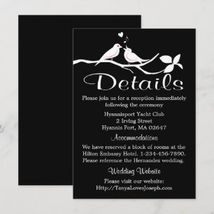 Black And White Wedding Details Lovebirds Doves Invitation