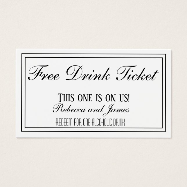 Black and White Wedding Free Drink Ticket (Front)