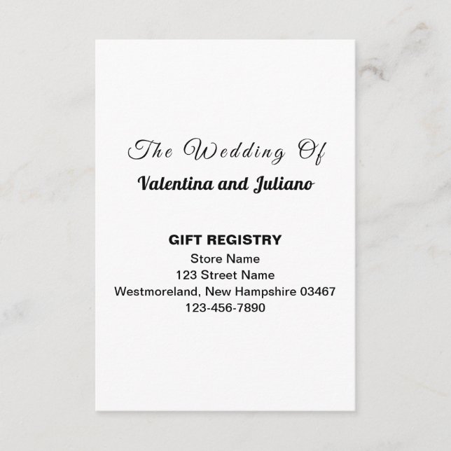 Black and White Wedding Gift Registry Portrait Enclosure Card (Front)