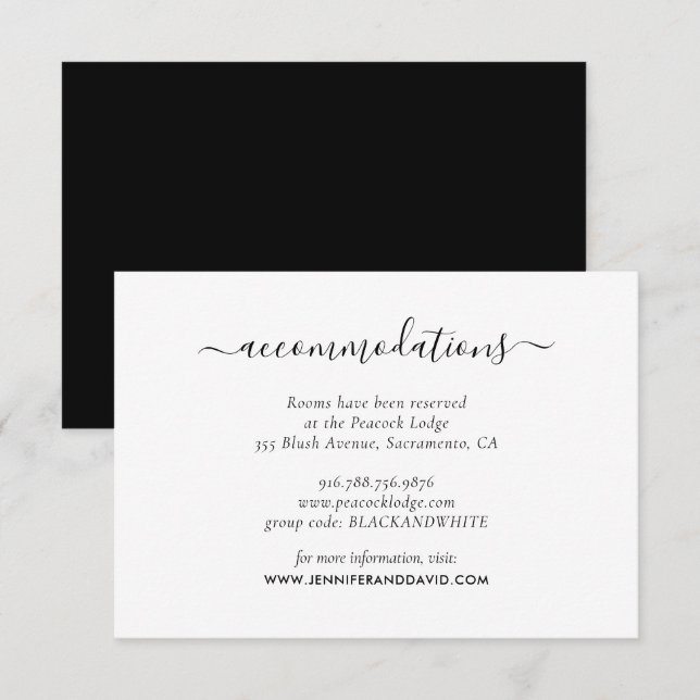 Black and White Wedding Hotel Accommodation Enclosure Card (Front/Back)