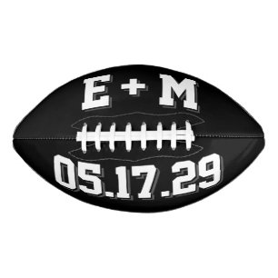 BLACK AND WHITE Wedding Initials and Date American Football