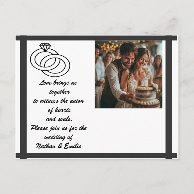 Black and white wedding invitation  postcard (Front)