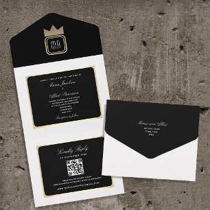  Black and White Wedding Invitation with QR Code