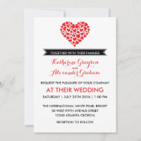 Black and White Wedding Invitation with Red Heart