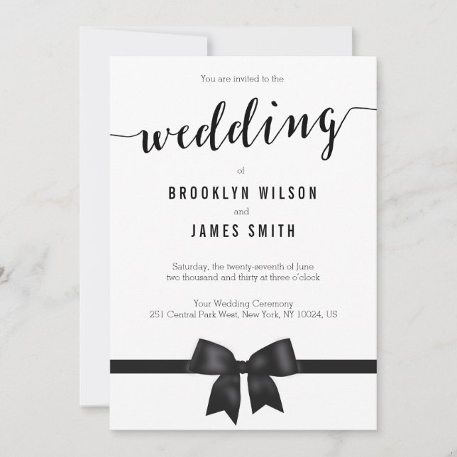 Black And White Wedding Invitations With Bow (Front)