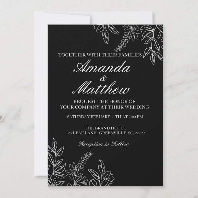 Black and White Wedding Invite  (Front)