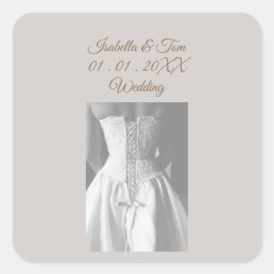 Black and White Wedding, Modern Bride Custom Names Square Sticker