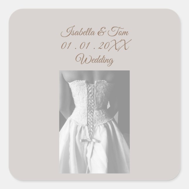 Black and White Wedding, Modern Bride Custom Names Square Sticker (Front)