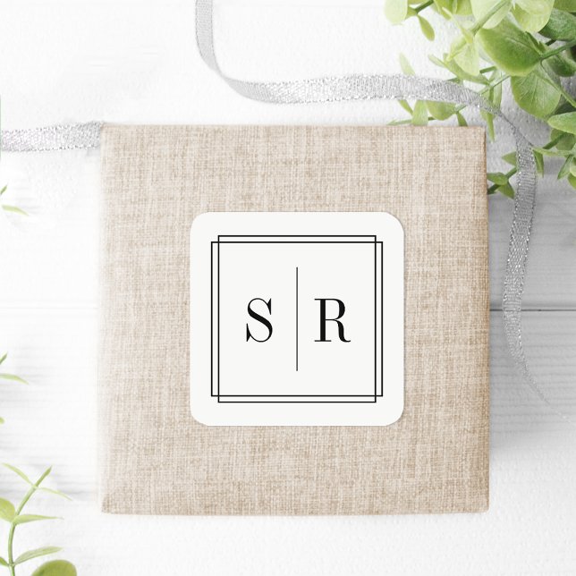 Black and White Wedding Monogram Square Sticker (Creator Uploaded)
