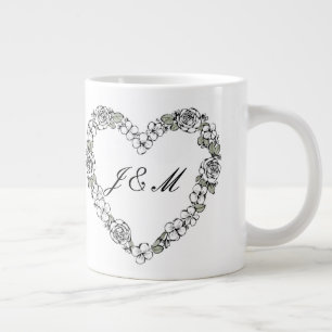 Black and White Wedding Mug Floral Heart