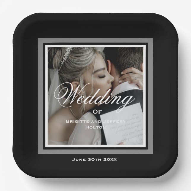 Black and white wedding paper plates (Front)