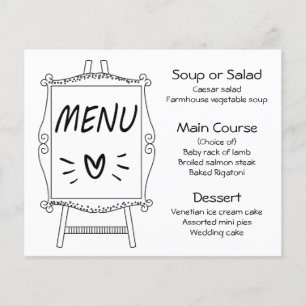 Black And White Wedding Party  Menu Easel Sign