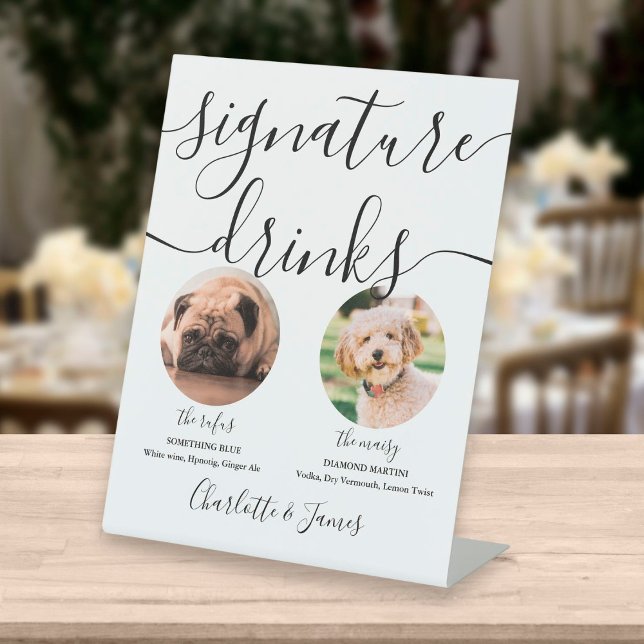 Black And White Wedding Pet Dog Signature Drinks Pedestal Sign (Creator Uploaded)