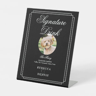 Black And White Wedding Pet Signature Drink Pedestal Sign