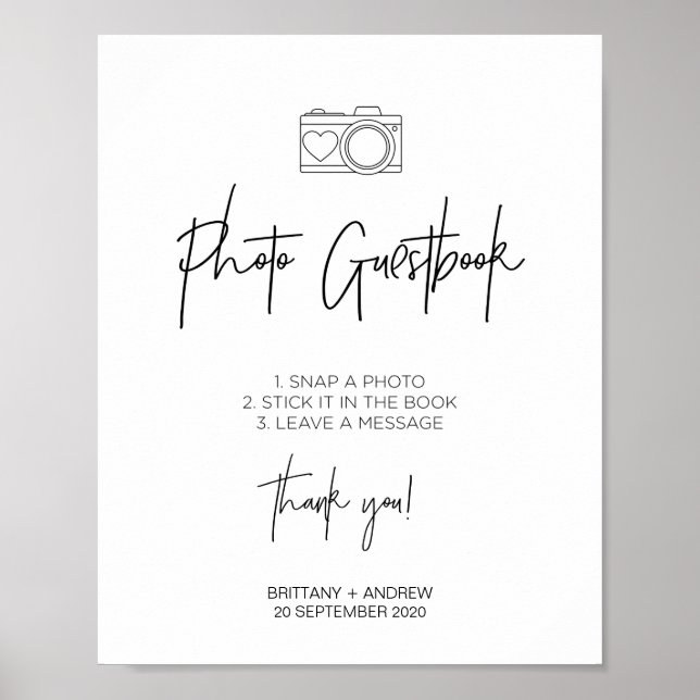 Black and White Wedding Photo Guestbook Sign (Front)