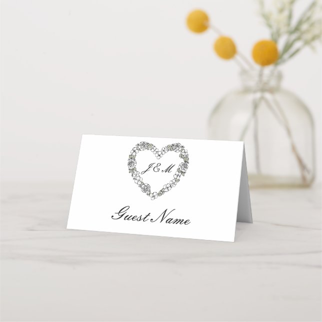 Black and White Wedding Place Card (Front)