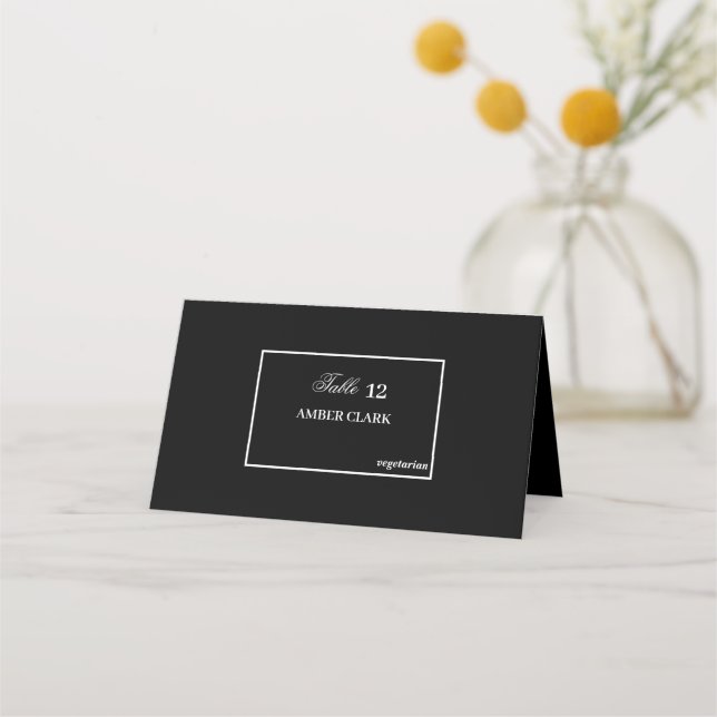 Black and White Wedding Place Card (Front)