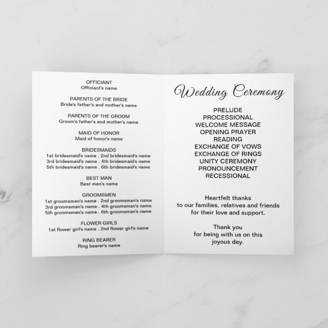 Black and White Wedding Program Programme (Inside)