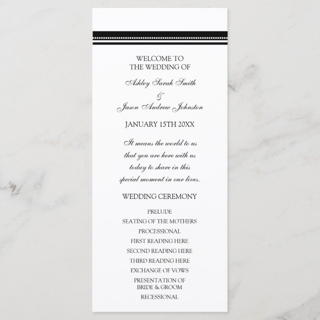 Black and White Wedding Program Programme (Front)