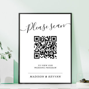 Black and White Wedding Program QR Code Poster