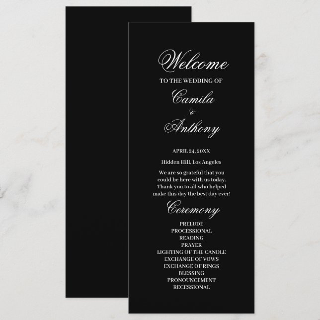 Black and White Wedding Programme (Front/Back)