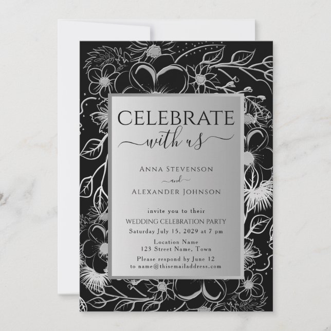 Black and White Wedding Reception Invitation (Front)
