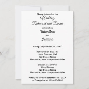 Black and White Wedding Rehearsal and Dinner Invitation