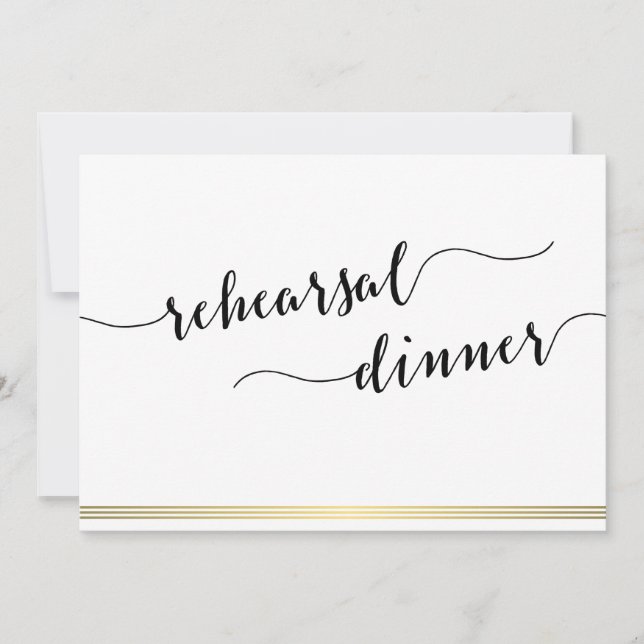 Black And White Wedding Rehearsal Invite Gold Line (Front)