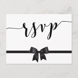 Black And White Wedding RSVP Postcards With Bow