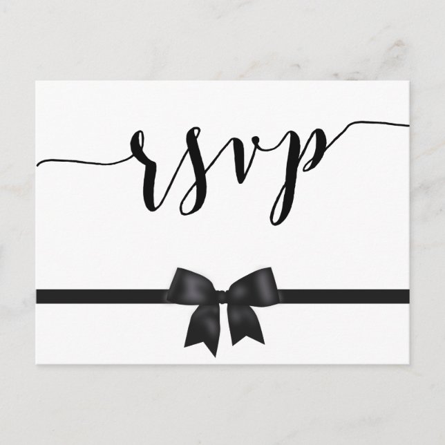 Black And White Wedding RSVP Postcards With Bow (Front)