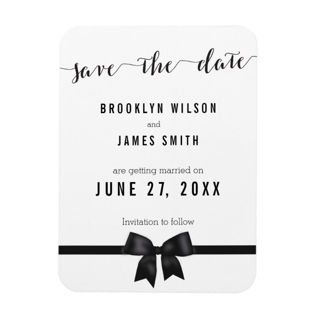 Black And White Wedding Save The Date Magnets Bow (Vertical)