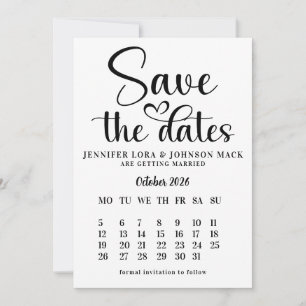 black and white wedding save the dates Calendar Save The Date