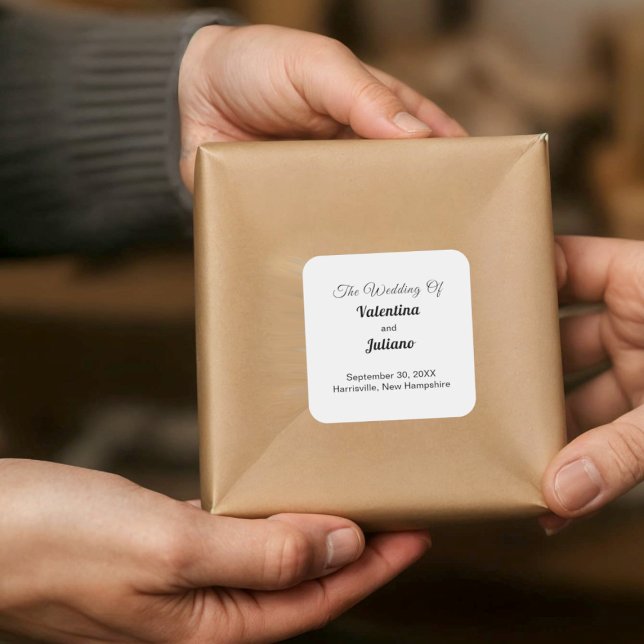 Black and White Wedding Square Sticker (Typography style black and white square wedding sticker)