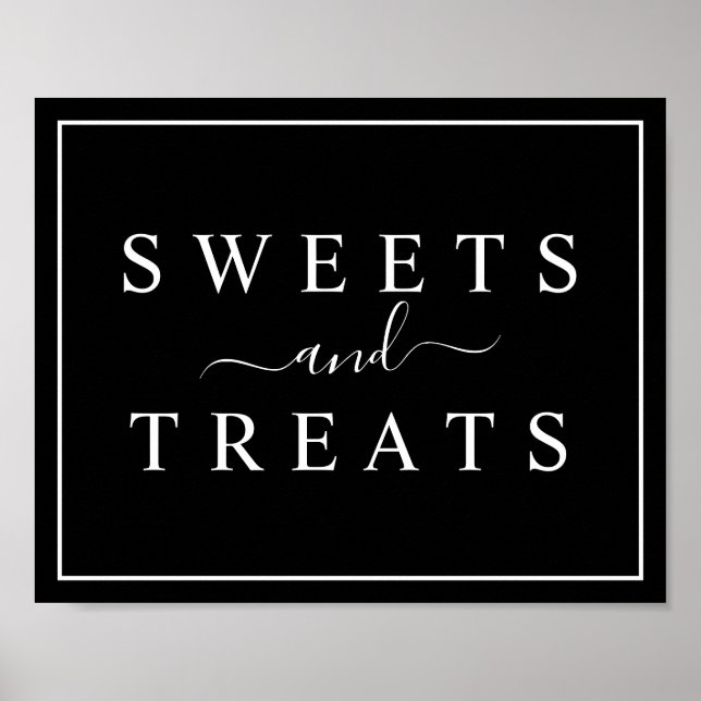 Black and White Wedding Sweets & Treats Sign (Front)