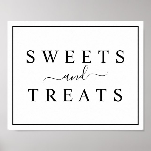 Black and White Wedding Sweets & Treats Sign (Front)