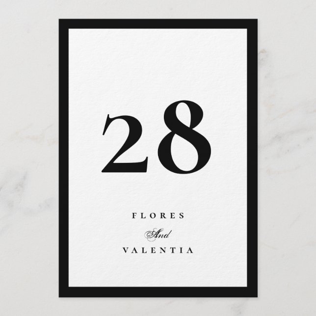 Black and White Wedding Table Number Card (Front)