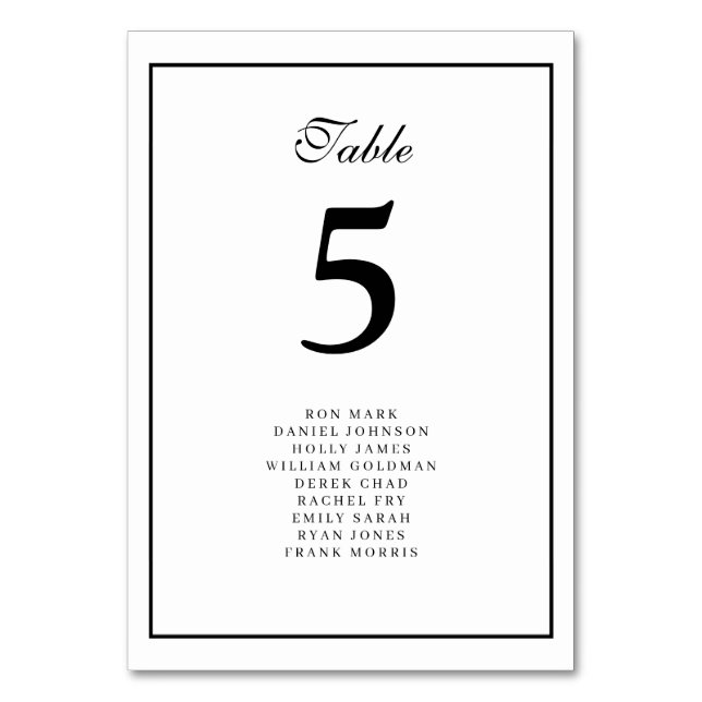 black and white wedding table number seating chart (Front)